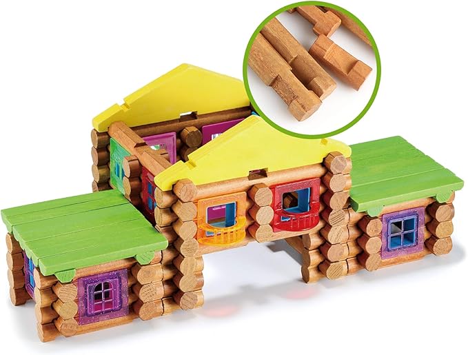 Wondertoys 269 Pieces Real Wood Logs Set Ages 3+ Classic Building Log Gift Set for Boys/Girls– Creative Construction Engineering - Top Blocks Game Kit - Preschool Education Toy