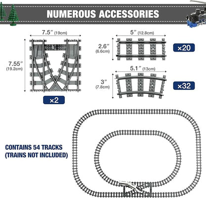 Classic City Train Tracks 54 Pieces Railroad Track with 32 Curved 20 Straight and 2 Switch Train Tracks Train Expansion Accessories Compatible with All Major Train Tracks