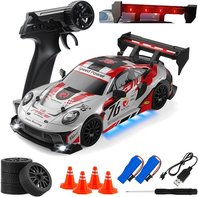 RC Drift Car 1:24 Scale Remote Control Vehicle for Kids2.4GHz 20KM/H 4WD High Speed RC Cars with LED Light Two Batteries &amp Drifting Tires Racing Sport Toy Cars for Adults Boys Girls Kids 8606RD