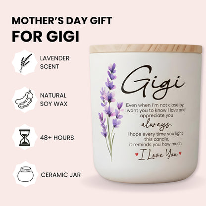 Gigi Mothers Day Gift, Gigi Candle Lavender Scented, Mothers Day, Birthday Gifts for Grandma from Granddaughter, Grandson