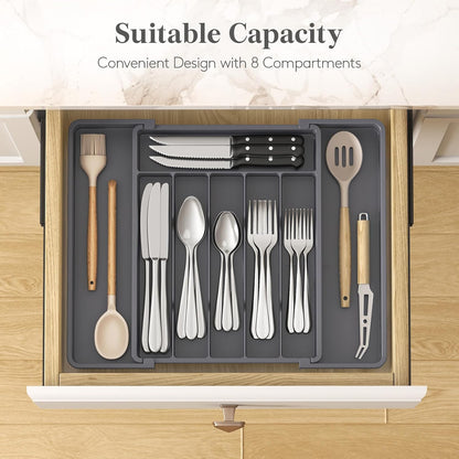 Lifewit Expandable Silverware Drawer Organizer - BPA-Free Utensil Tray for Kitchen | Adjustable Storage, Dark Grey (10.9"-17.5" x 13.7")