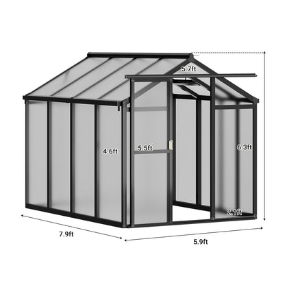 GarveeHome 6X8 FT Greenhouse, Walk-in Greenhouse Kit with Aluminum Frame, Polycarbonate Panels, Adjustable Roof Vent, Sliding Door, Secure Lock for Outside Garden, Patio, Backyard