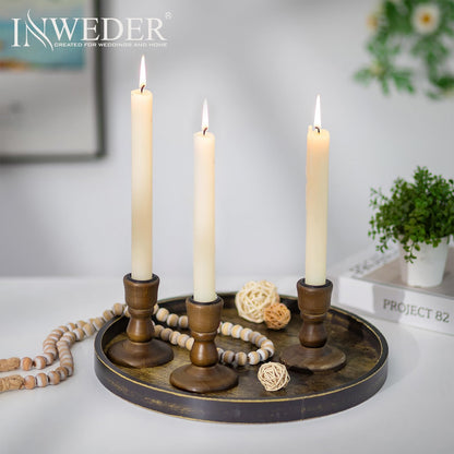 Inweder Wooden Taper Candle Holders: Wood Candlestick Holders Rustic Brown Farmhouse Fall Decor for Living Room Dinning Table Centerpiece Christmas Set of 2
