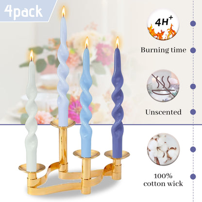 BALEAGCDL Unscented Twisted Taper Candle Gradient Blue Spiral Candlesticks 10 Inch Handmade Smokeless Dinner Long Candles Set for Holiday Wedding Party Gift Home Decoration