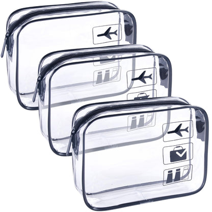 TREALDATE TSA Approved Toiletry Bag 3Pcs - 3 Pack Clear Travel Bags for Toiletries, Carry on Airport Airline Compliant Bag,Makeup Bags Clear Toiletry bags Quart Size Travel Bag,Black