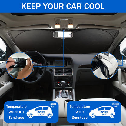 Car Windshield Sun Shade, Car Sun Shade Funny Car Eyes Sun Visor for Car Windshield, Wear-Resistant Black Tape, Foldable 63.7" L x 32" W