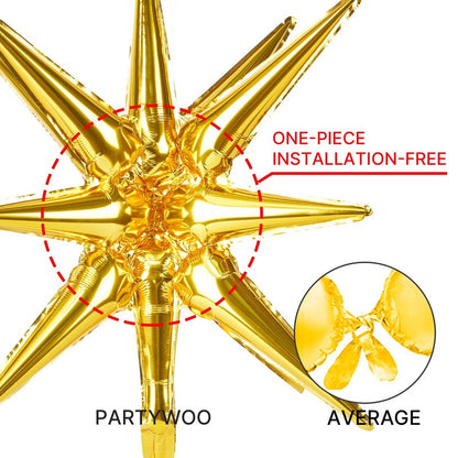 PartyWoo Metallic Gold Star Balloons 110pcs Different Sizes 18 12 10 5 Inch Pack 22 Inch Gold Spike Star Explosion Foil Mylar Balloon Arch Kit for Birthday Engagement Party Decorations Gold-G101