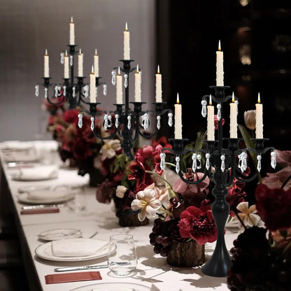 5 Arm Black Candelabra Centerpiece for Table, 20.3” Tall Metal Candlestick Candle Holder for Taper Candles, Gothic centerpieces for Tables, Wedding, Party, Reception (Black, 2pcs)