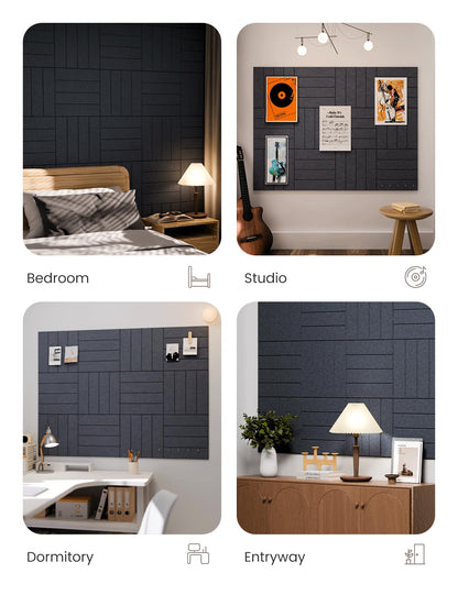 Fluxynara Felt Bulletin Board Tiles Large 48" x 36" Cork Board Alternative-12 Pack with 70 Adhesive Tabs, Thick Slat Wall Panels for Office Decor, Push Pin Board Wall Organizer Alternative -Navy Blue