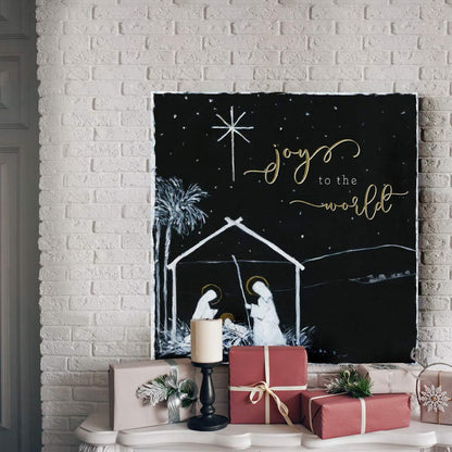 Renditions Gallery Christ in a Manger Wall Art, Religious Christmas, Jesus, Mary, and Joseph, Joy to the World, Premium Gallery Wrapped Canvas Decor, Ready to Hang, 24 in H x 24 in W, Made in America