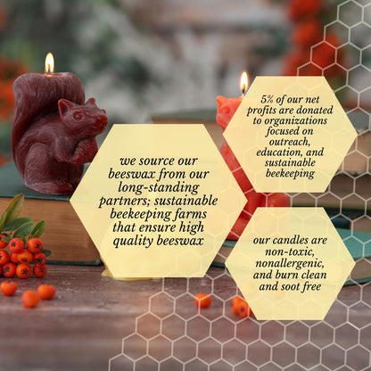 Big Dipper Wax Works Beeswax Squirrel Candle – Handcrafted 100% Pure Beeswax, Chestnut Brown Woodland Décor, Unscented, 24-Hour Clean Burn, Eco-Friendly Fall Animal Gift, 4" x 3.25"