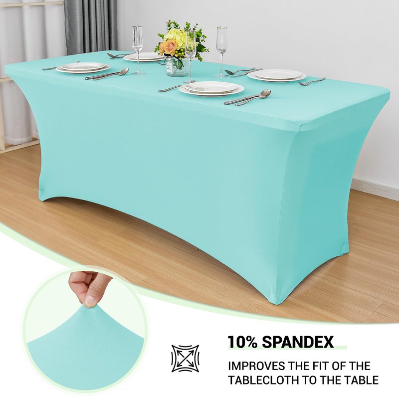 Obstal 6ft Stretch Spandex Table Cover for Standard Folding Tables - Universal Rectangular Fitted Tablecloth Protector for Wedding, Banquet and Party, 72L x 30W x 30H Inches, Blue, 2pc