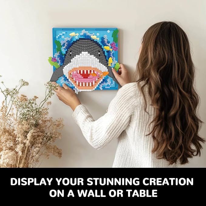 Shark Animal 3D Wall Art Micro Mini Building Blocks Set Unique Home Wall Decor or Table Display No Compatible with Lego Ideal Gift Toy for Adults &amp Boys Girls 14+ (1644 PCS)