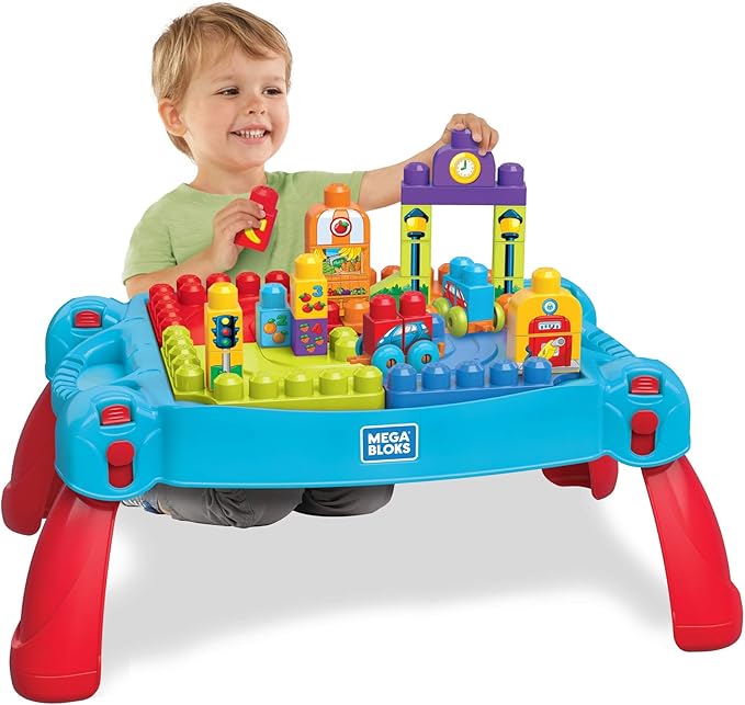 Mega Bloks First Builders Build 'n Learn Table with Big Building Blocks Building Toys for Toddlers (30 Pieces)