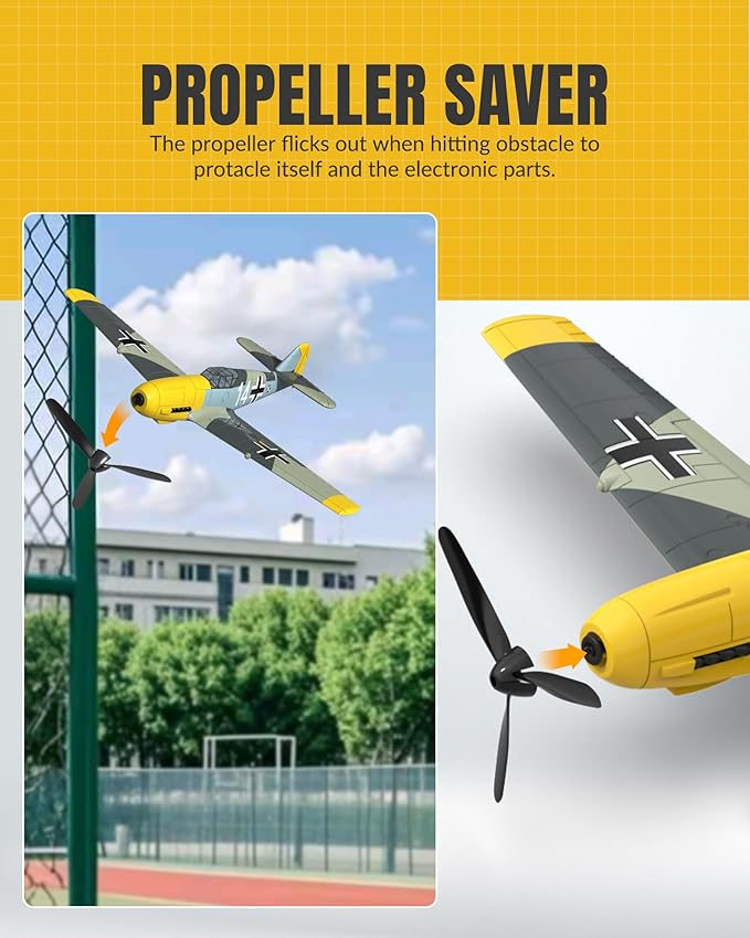 volantexrc RC Plane 4 Channel Remote Control Airplane BF109 Fighter RTF with Aileron Gyro Aerobatics &amp 3 Modes Easy to Fly Hobby Radio Controlled Aircraft for Beginners &amp Adults (Yellow)