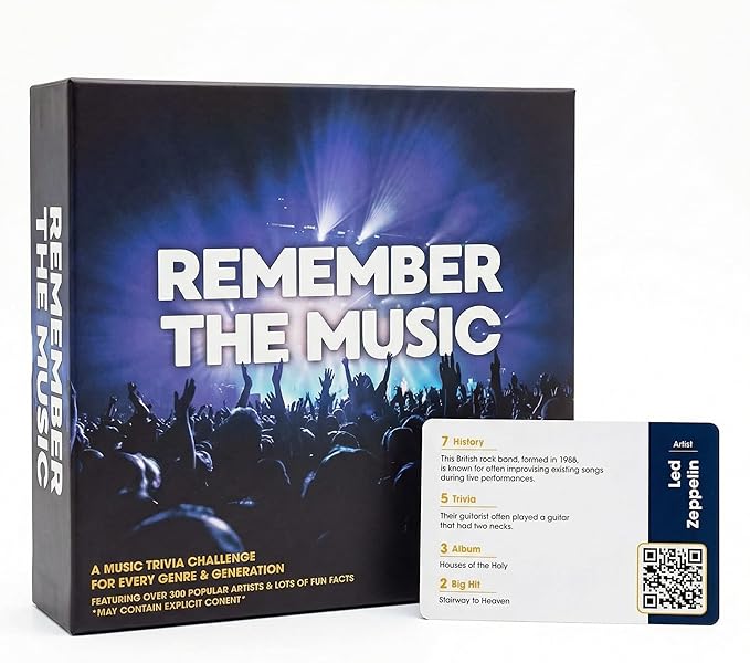 REMEMBER THE MUSIC - Music Trivia Party Board Game with 350 Artist &amp Song Cards Spotify QR Audio Clues for Adults &amp Family 2-6 Players