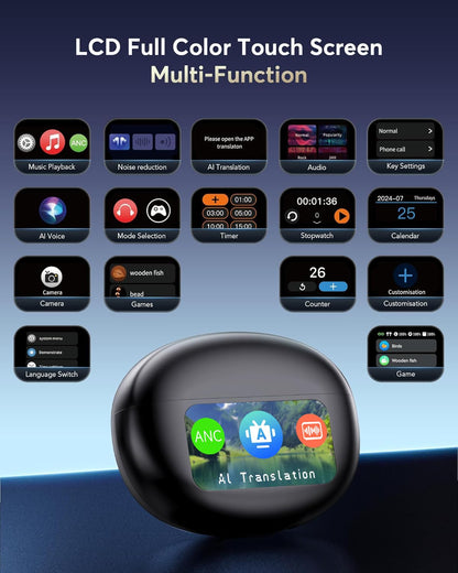 AI Translation Earbuds Real Time,199 Language Translator Earbuds,Bluetooth 6.1 Audifonos Traductores Inglés Español,4 ANC Mic Translating Device,Translate Ear Buds for Travel Learning with LCD Touch