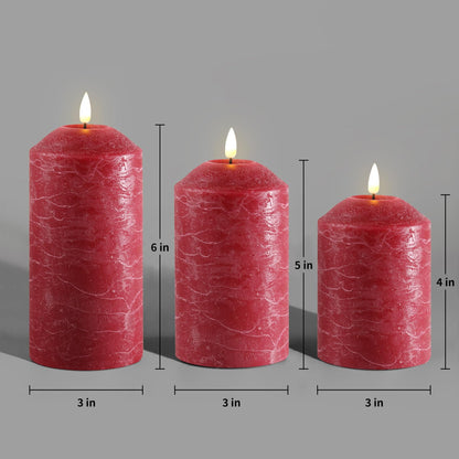 Eywamage Red Flameless Pillar Candles with Remote, Christmas LED Candles Battery Powered Flickering Real Wax Set of 3