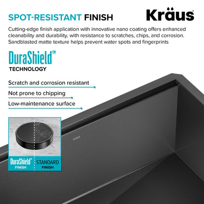 KRAUS Kore Workstation 33-inch Farmhouse Apron Front 16 Gauge Black Stainless Steel Single Bowl Kitchen Sink in PVD Gunmetal Finish with Accessories, KWF210-33/PGM