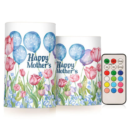 ALAZA Mother's Day Flowers Flickering Flameless Candles Battery Operated with Remote Timer,Tea Light Candles LED Pillar Votive Candles Set of 2 for Outdoor Indoor Decorations