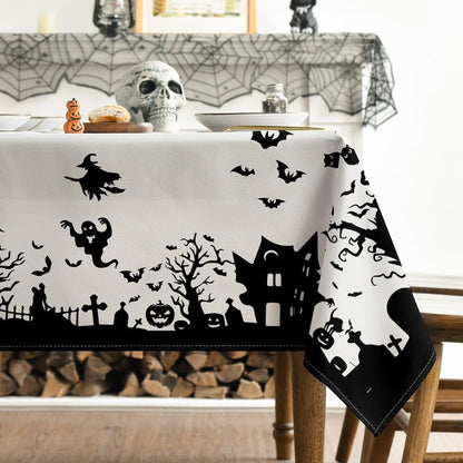 Horaldaily Halloween Tablecloth 52×70 Inch Rectangular, Castle Tree Scary Themed Washable Table Cover for Party Picnic Dinner Decor