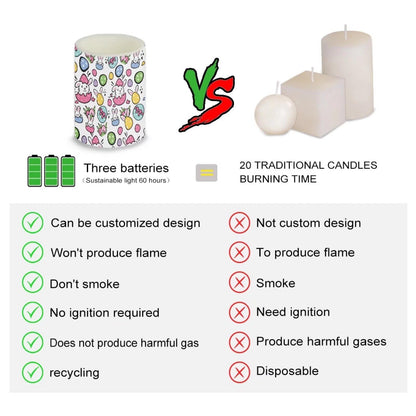 NETILGEN Happy Easter Day Cartoon Rabbits LED Flameless Candles Set Pack of 4 with Remote Control Timer, Dancing Flame Pillar Candles for Indoor Home Decoration