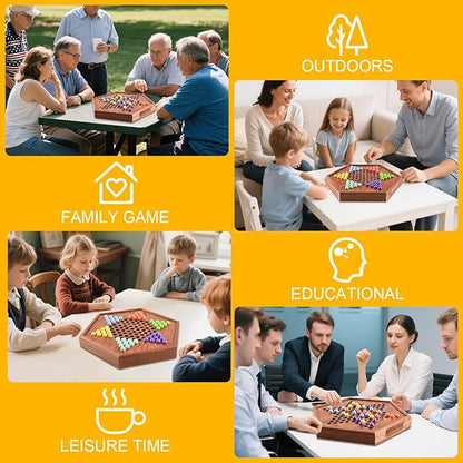 Large Chinese Checkers Upgraded Version Wooden Game Board 16mm 60+12 Colorful Acrylic Marbles Easy Grasping for Adults and Kids with Storage Drawer Fun for Family Gathering (15in.)