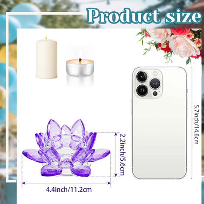 Kolnlala 2 Pcs Purple Crystal Lotus Flower Tealight Candle Holder | Glass Votive Candlestick Decor for Home, Wedding, Party & Christmas Table Centerpieces