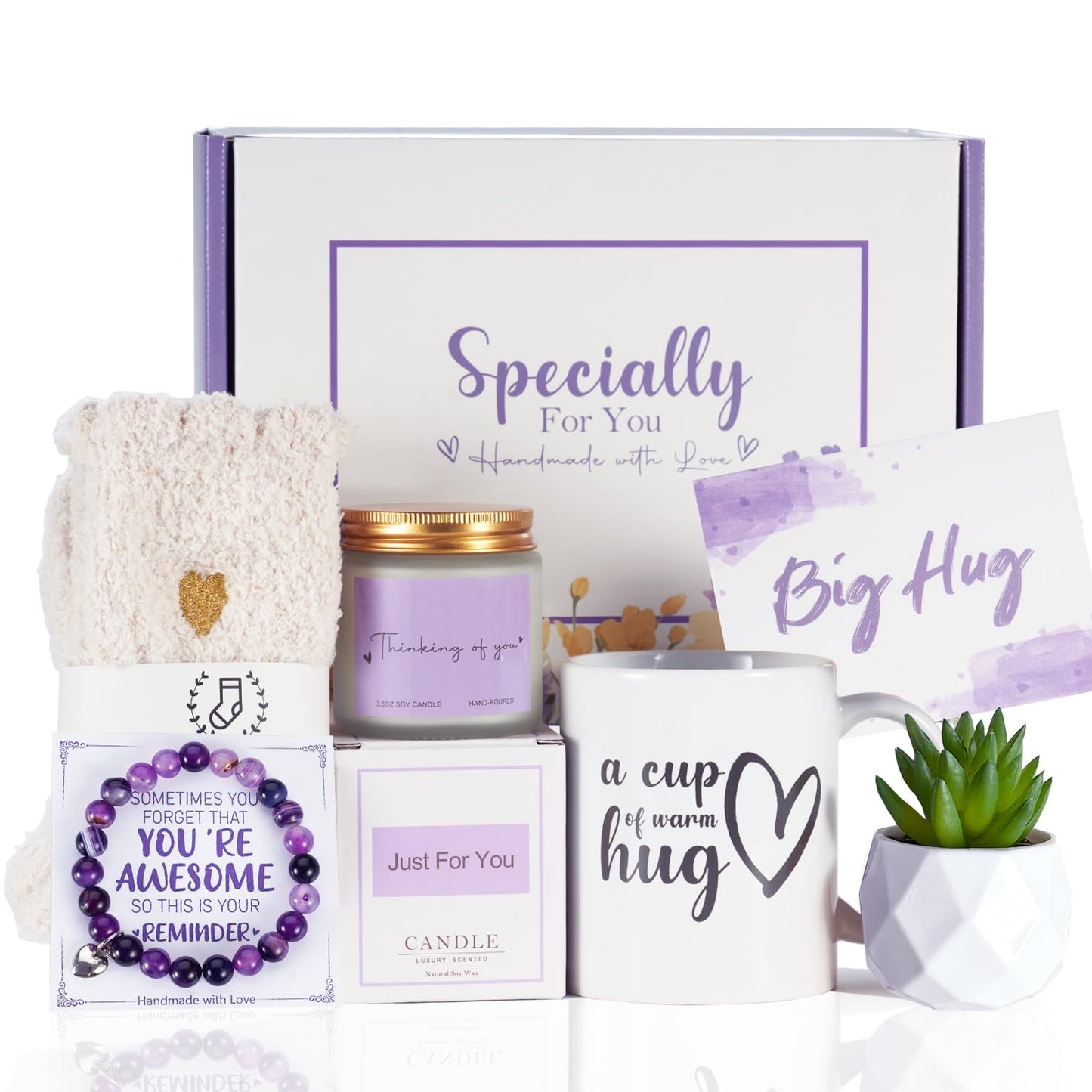 Get Well Gifts for Women - Thinking of You Gifts with Mug, Socks, Candle, Artificial Succulent, Bracelet, Greeting Card - Get Well Soon Care Package for Women Mom Friend After Surgery