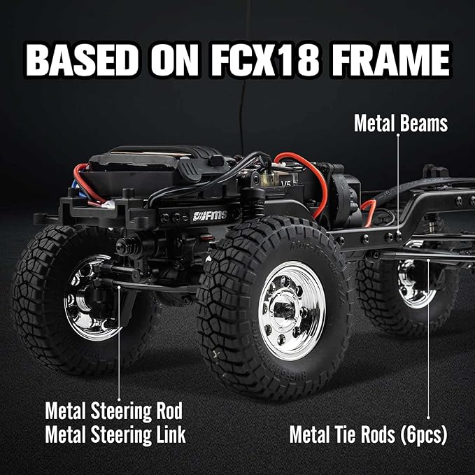 FCX18 FMS 1/18 Chevrolet K10 RC Truck Officially Licensed 4WD RC Crawler 2 Speeds Switch with LED Lights Off-Road RC Model for Adults (Red)