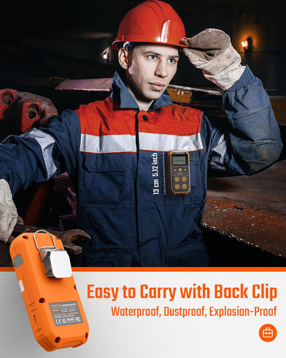 TopTes Guard-101 Gas Detector, 4 Gas Monitor for H2S, CO, LEL and O2, with Vibration, Visual and Audible Alarms, 14h Long Battery Life, Safety Explosion-Proof, for Work, Home - Orange