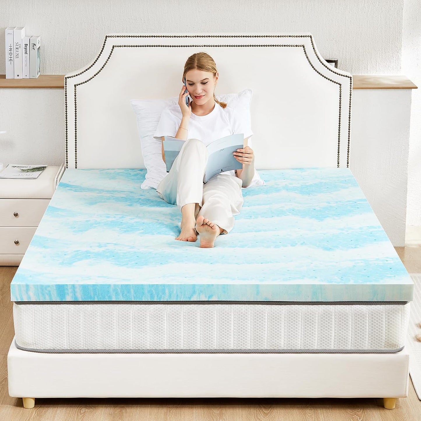 Sweetcrispy Memory Foam Mattress Topper - 4 Inch Thick Gel-Infused Cooling Pad for Twin Beds | CertiPUR US Certified, Breathable Blue