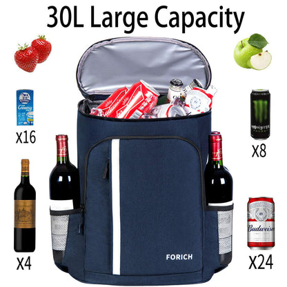 FORICH Backpack Cooler Leakproof Insulated Waterproof Backpack Cooler Bag, Lightweight Soft Beach Cooler Backpack for Men Women to Work Picnics Camping Hiking, 30 Cans(Blue)