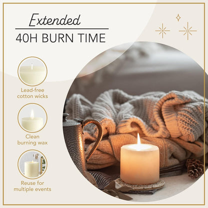 3 Pack Pillar Candles, Unscented Candles for Home, Church, Weddings Dinners and Home Decor, Dripless, Smokeless, and Clean-Burning (Ivory)