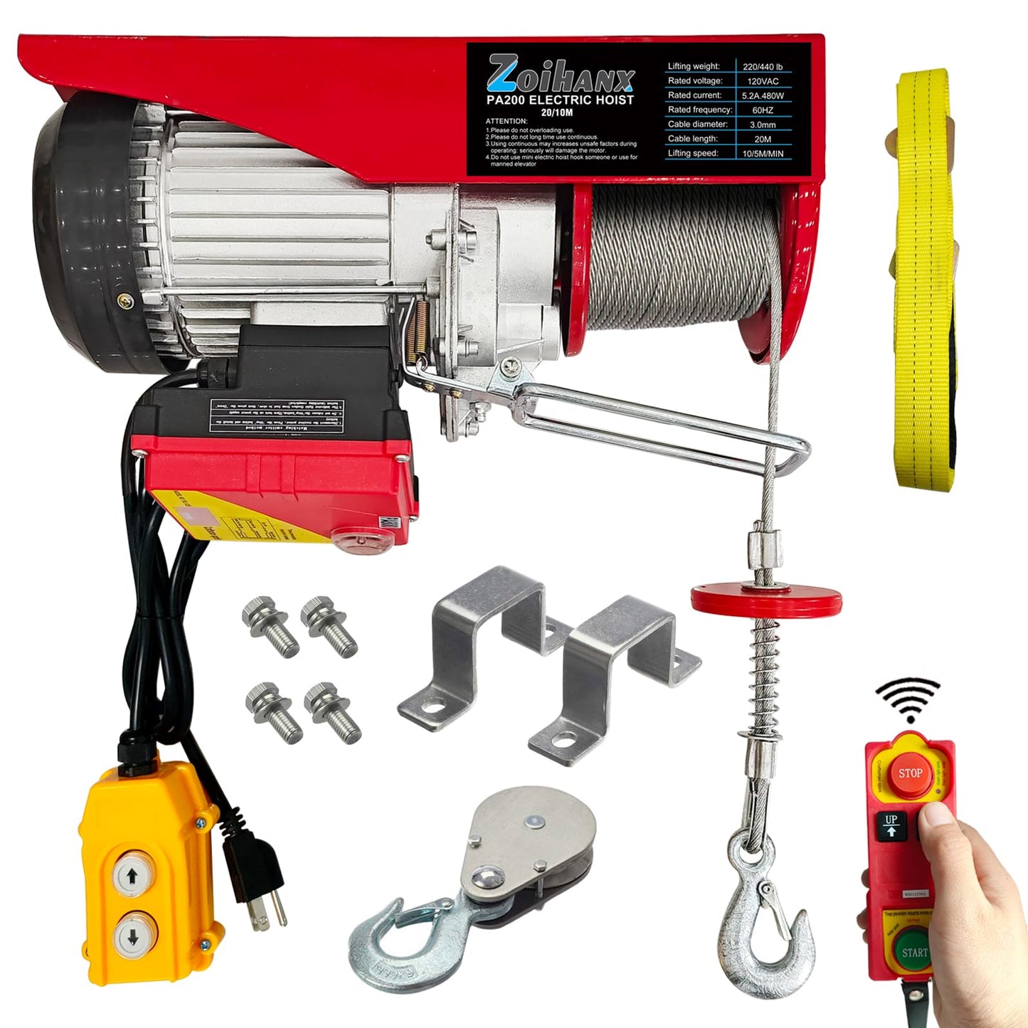 2 in 1 Electric Hoist,440 lbs Attic Lift Electric Hoist 110 Volt with Remote Control,16ft/33ft Lifting Speed,328ft Wireless/Wire Electric Hoist Winch for Garage,Warehouse,Factory,Construction Site