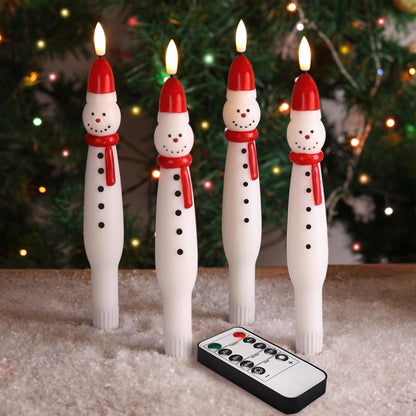 Eywamage Snowman Christmas Flameless Taper Candles with Remote, Flickering Battery LED Wax Candlesticks Set of 4