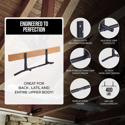 AmStaff Fitness Joist Mount Pull Up Bar, Ceiling Mounted Chin Up Bar for Home Gym, Crossfit, Beam, Rafter - Heavy Duty, Multi Grip, 42" Wide, Maximum Head Clearance - TU038