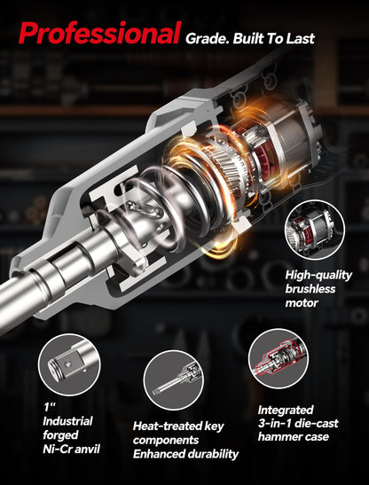 ROTAKE 1" Industrial Cordless Impact Wrench Kit, 2980 FT-LBS Nut-Busting Torque, 6-Inch Extended Reach, 40V Power (via Dual 20V 8.0Ah Batteries), High Torque Impact Gun, Dual-Port Charger, TB9