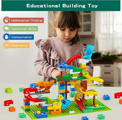 Dinosaur Marble Run Building Blocks STEM Toys for Kids Ages 3-8 | 127 Pcs Construction Set with 3 Dinos &amp Ball Run Track 4 in 1 Modular Design Learning Toys for Boys Girls Christmas Birthday Gif