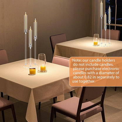 6 Set 3 Arms Acrylic Candelabras with Shades,31" Candelabra Centerpieces for Wedding Decorations,Clear Candle Holder for Table Decoration,Dinner Party,Candlesticks Holder Fits 0.87“LED Candle