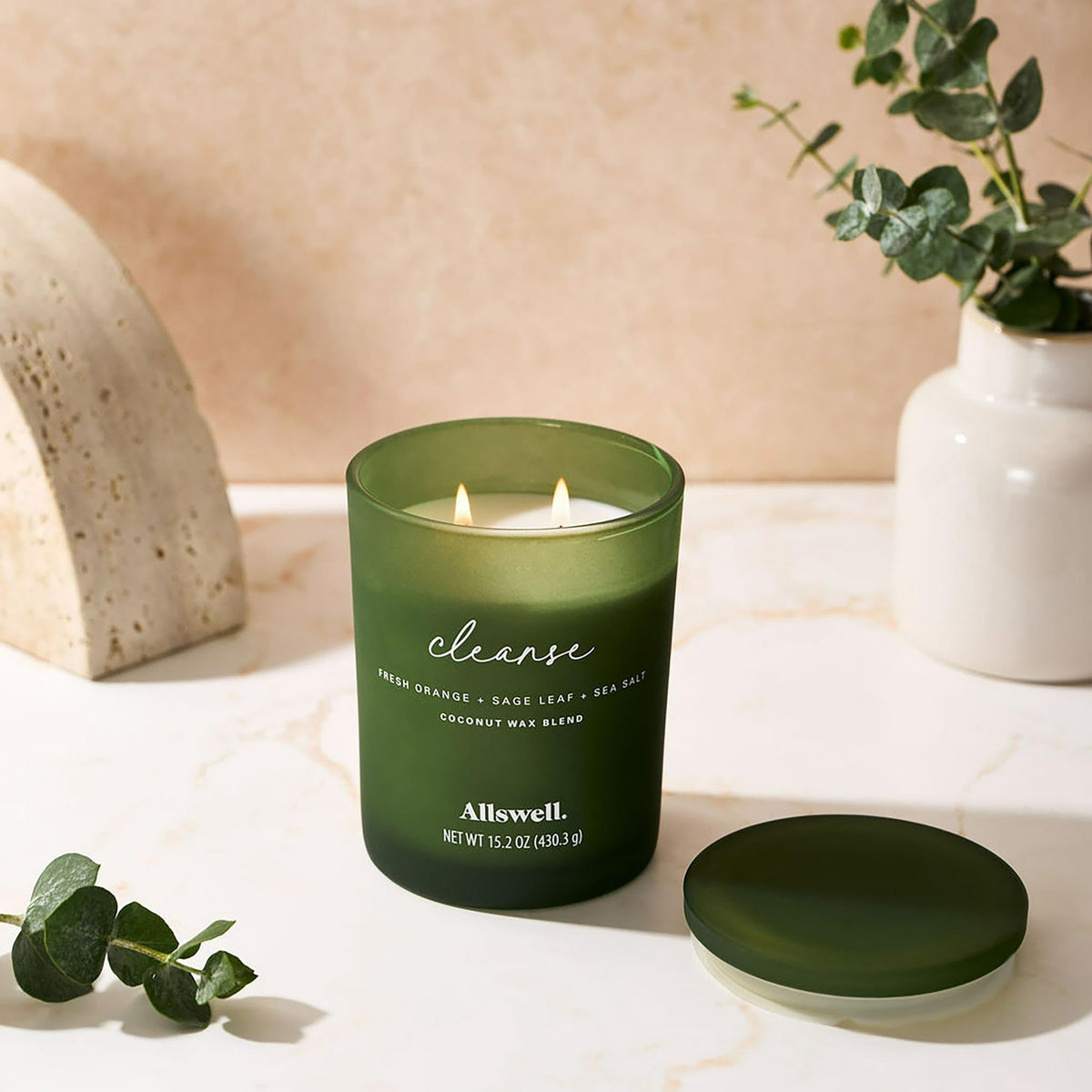 Frosted Scented 2 Wick Candles AW (Cleanse (Fresh Orange + Sage Leaf + Sea Salt))