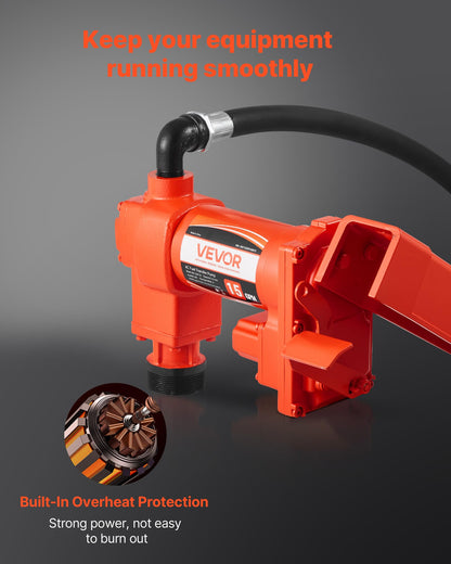 VEVOR Fuel Transfer Pump 110V, 15 GPM 57 L/min, AC Electric Oil Transfer Pump, with Auto Shut-Off Fuel Nozzle & Discharge Hose, High Flow Kit for Gasoline, Diesel, Kerosene, Biodiesel, Ethanol Blends