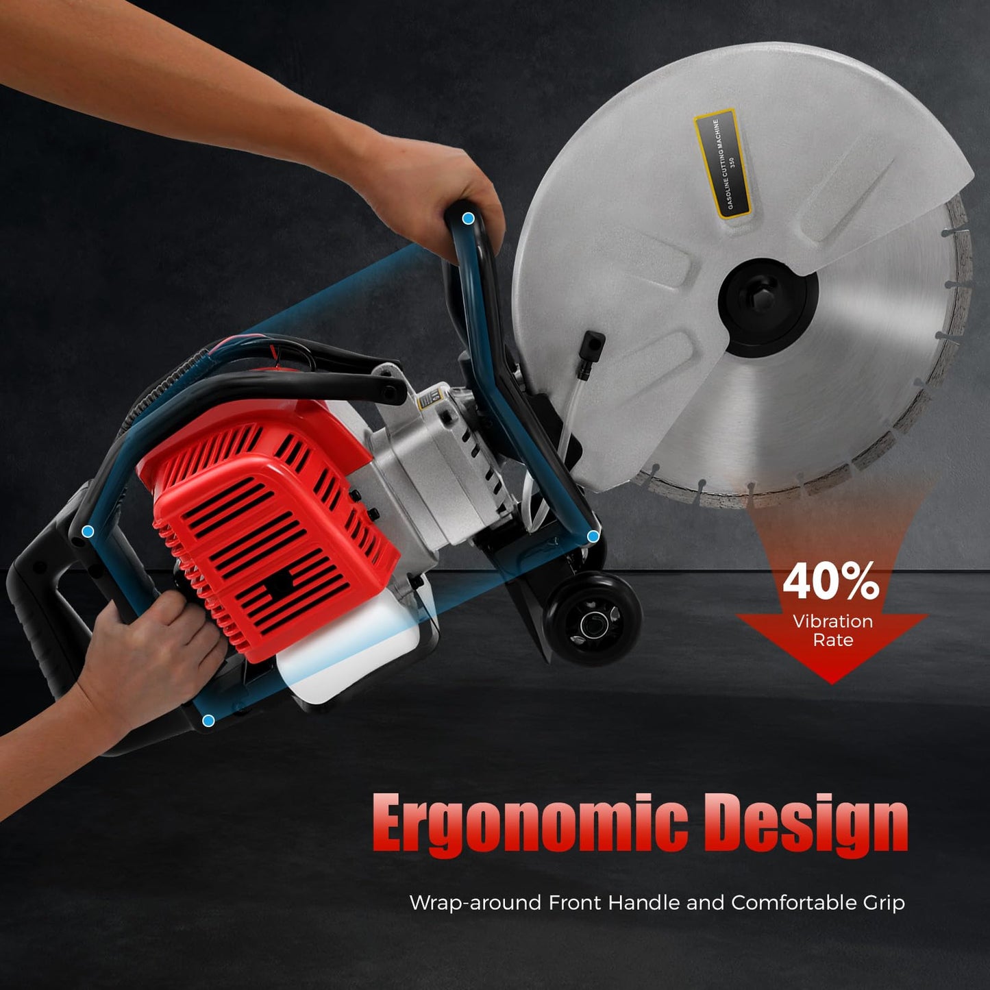 TITIDU Gas Concrete Cut off Saw 2 Stroke 52 CC Cement Masonry Wet Dry Saw Cutter+Blade Power Cutter 1400W