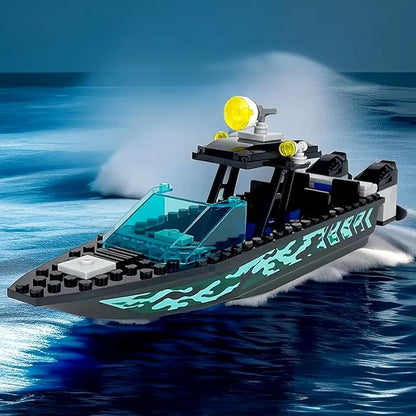 City Coast Guard Boat and Ships Building Blocks Sets Police Boat Rescue Boat Guard Boat Patrol Boats Fishing Boat and Rescure Helicopter Fun Gifts for Boys and Girls (Speed Boat)