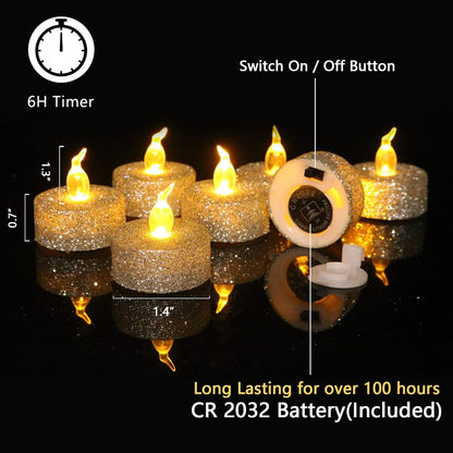 Aulaygo 12Pcs Tea Light Votive Candles with 6h Timer,Led Candles Battery Operated Warm White Flickering for Christmas Decor,Event,Anniversary Party,Wedding(Silver)