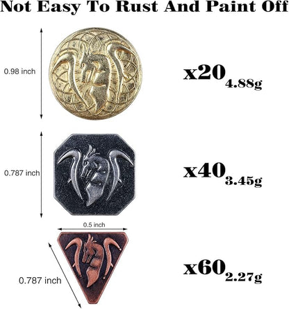 Byhoo 120 PCS Metal Coins Set: Gold Silver Copper for DND Fantasy RPG &amp Board Games