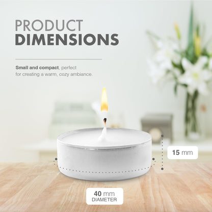 delka Unscented Tea Lights White- Long-Lasting 8 Hour Burn Time-Smoke-Free Bright Flame -Ideal for Weddings, Events, Aromatherapy, Home Décor, and Emergency Use-Premium Quality (White, Pack of 50)