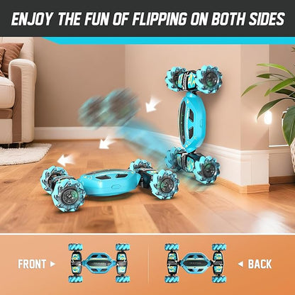 Gesture Sensing RC Stunt Car for Boys 8-12 - Gifts Toy for Kids4WD Remote Control 360° RotatingTransform Hand ControlledBirthday Presents for Boy Age 8 9 10 11 12(Sky Blue)