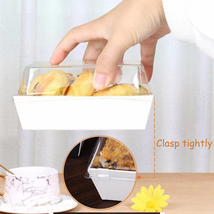 RomanticBaking 100 Pack 4x4x2.55 Inches Charcuterie Boxes with Clear Lids - Bakery, Cookies, Chocolate Covered Strawberries, Mini Cake, Pie, Cinnamon Roll Treat Boxes for Parties