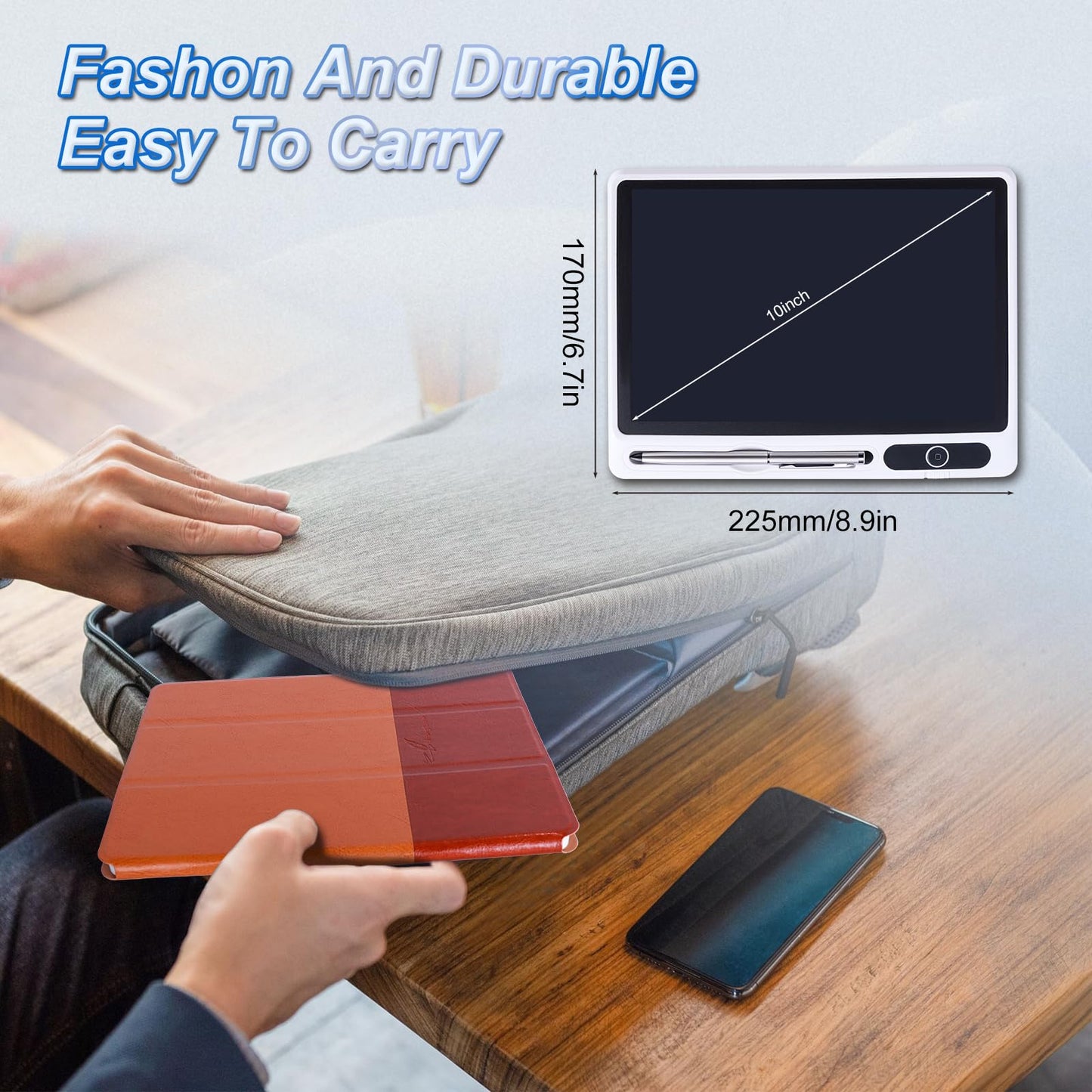 10inch LCD Writing Tablet with PU Protective Cover Electronic Writing Notebook Erasable Drawing Board for Adults at Home Office Work(Brown)